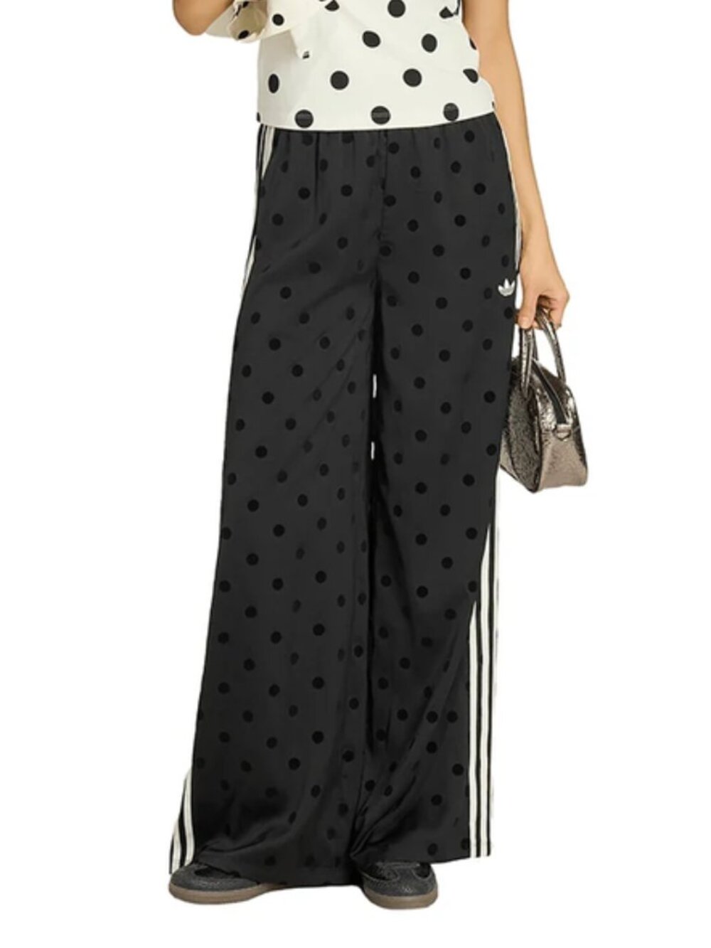 Adidas Adicolor Satin Polka Dots Wide Leg Pants Womens size L XL 2XL Black - Picture 3 of 7